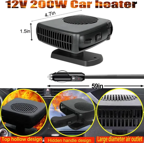 Vista 6 de Calentador de coche, calentador de coche portátil de 12 V 200 W que se conecta al encendedor de cigarrillos, descongelador para parabrisas