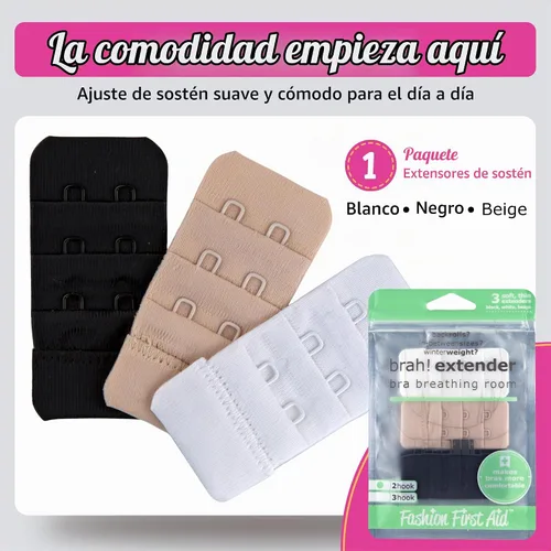 Vista 7 de Brah! Extender: 2 & 3 Hook Bra Extenders Strap, White/Beige/Black for Women