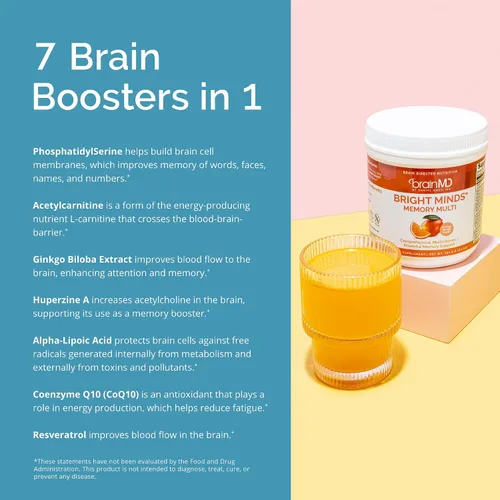 Vista 7 de BRAINMD Dr Amen BRIGHT MINDS Memory Multi, sabor naranja y mango, polvo de 5.4 onzas, multivitamínico y soporte de memoria, sin gluten, sin azúcar