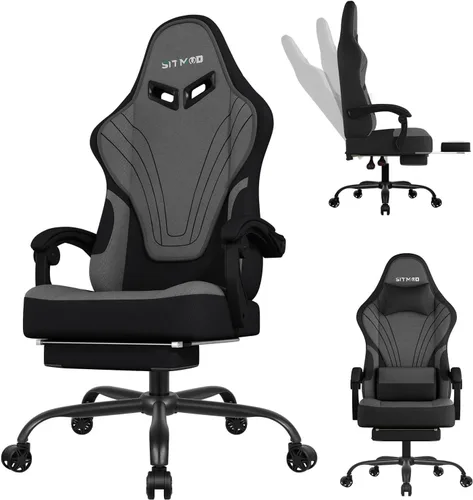 Vista 12 de Silla de juegos, sillas de juegos grandes y altas para adultos con reposapiés y soporte lumbar, cómoda silla de computadora de tela ergonómica