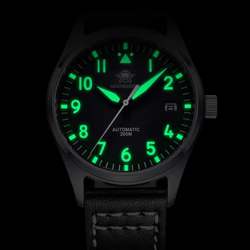 Vista 4 de ADDIESDIVE Reloj piloto para hombre automático de acero NH35A Movimiento Diver 200M esfera luminiscente