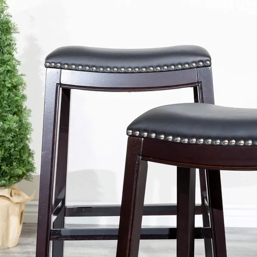 Vista 9 de DTY Indoor Living Durango - Taburete de cuero regenerado, taburete de mostrador de 24 pulgadas, acabado espresso, asiento de cuero negro