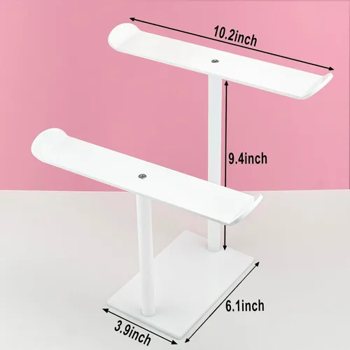 Vista 7 de Soporte para diadema, soporte organizador de diadema acrílica, almacenamiento de accesorios para el cabello (2 niveles y 2 paneles)
