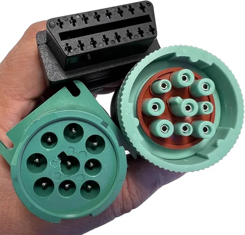 Vista 6 de Cable adaptador hembra J1939 de 9 pines a OBD 2, funciona con escáner de diagnóstico de camión tipo 2 verde J1939 conector de diagnóstico, OBD a 9