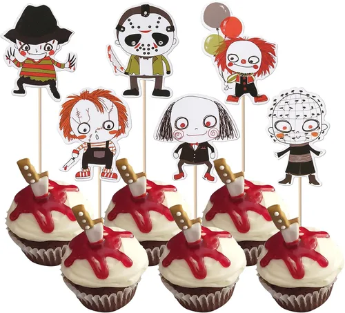 Vista 13 de Paquete de 24 adornos para cupcakes de Halloween con purpurina rosa, fantasma, pequeño abucheo, murciélago, bruja, gato, calabaza, magdalena