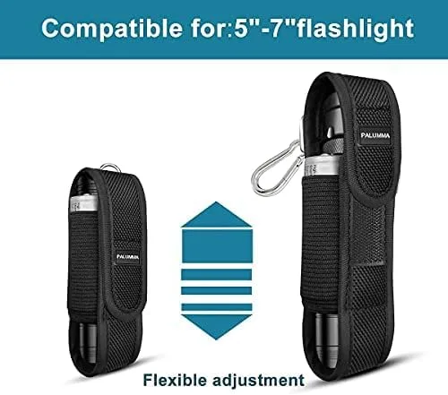 Vista 3 de PALUMMA Funda de nailon para linterna con mosquetón, soporte de cinturón de linterna de ajuste flexible para la mayoría de marcas de tamaño de hasta