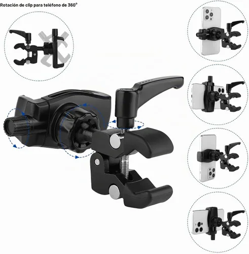 Vista 7 de Mippko Soporte de teléfono para carrito de golf, soporte de micrófono, carril, barandilla, manillar, varilla, apto