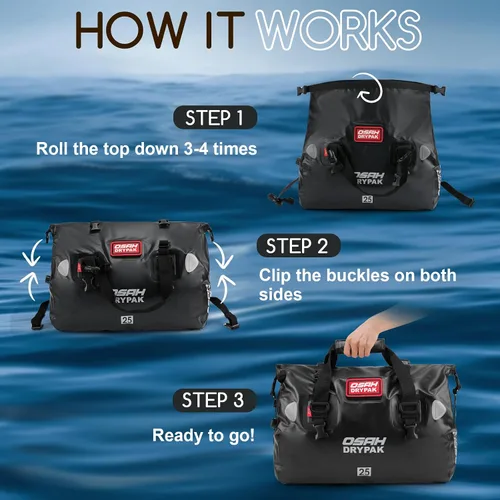 Vista 5 de OSAH DRYPAK Bolsa de lona impermeable – Bolsa seca para motocicleta con gran espacio de almacenamiento, bolsas de equipaje impermeables con bolsillo