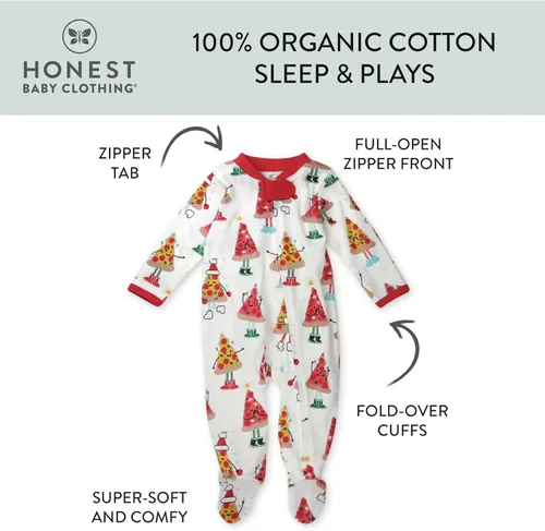 Vista 3 de HonestBaby Sleep and Play Footed Holiday Pajamas One-Piece Sleeper Zip-front Organic Cotton PJs Baby Boys, Girls, Unisex