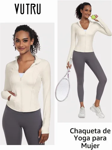 Vista 6 de VUTRU Womens Workout Yoga Jacket Lightweight Zip Up Athletic Jacket Lightweight Cropped Jacekt with Pockets Beige
