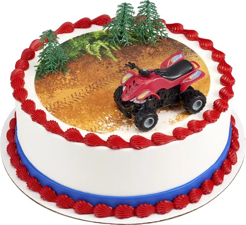 Vista 4 de DecoPac Decoración para tartas de ATV, 4 piezas para decoración de tartas, vehículos todo terreno y árboles, decoración de pasteles para cumpleaños