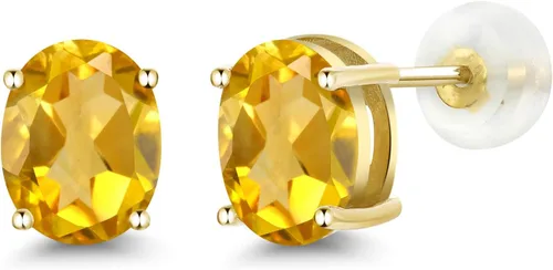 Vista 202 de Gem Stone King Aretes de oro de 14 quilates con piedra natal ovalada de 0.315 x 0.236 in Aretes de oro para mujer