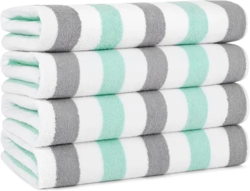 Vista 13 de Arkwright Cabo Cabana Stripe - Paquete de 4 toallas de algodón de rizo de algodón grandes y suaves de secado rápido para piscina, natación