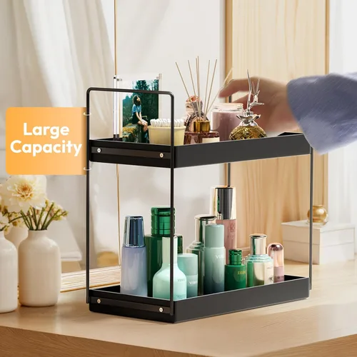 Vista 5 de NPPLUS Organizador de encimera de baño, estante de metal de 2 niveles para el cuidado de la piel, negro mate, 13.6 pulgadas de largo x 6.9 pulgadas