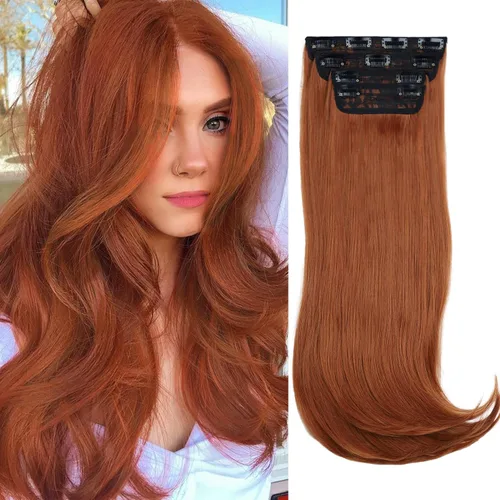 Vista 11 de FREEMEIGE 4 piezas de extensiones de cabello con clip, extensiones de cabello largas y gruesas con capas rectas de 20 pulgadas, extensiones