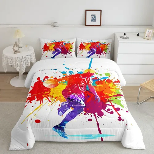 Vista 13 de Feelyou Juego de edredón de baloncesto para niñas y niños, juego de ropa de cama con juegos de pelota, decoración de habitación, regalo para amantes