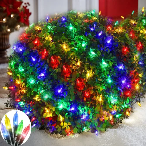Vista 7 de Efunly Red de luces LED de Navidad para arbustos al aire libre, 100 LED de 5 x 5 pies, impermeable, 8 modos de luces de malla conectables