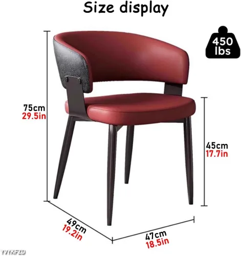 Vista 3 de YVYKFZD Juego de sillas de comedor, silla de comedor con patas de metal y respaldo curvo, sillas de cocina tapizadas de cuero, reposabrazos, silla