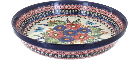 Vista 8 de Plato para pastel de tulipán azul de cerámica polaca de rosa azul