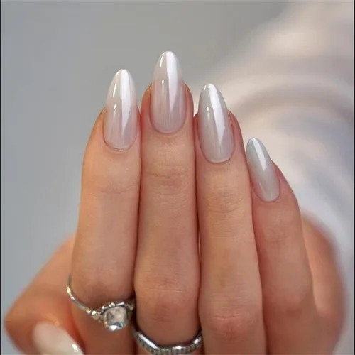 Vista 39 de Uñas postizas a presión marrón café, uñas postizas medianas de almendra, color sólido, cobertura completa, uñas postizas artificiales brillantes