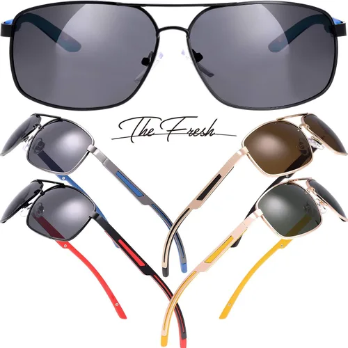 Vista 24 de The Fresh Gafas de sol polarizadas con marco de metal retro clásico, gafas de sol rectangulares