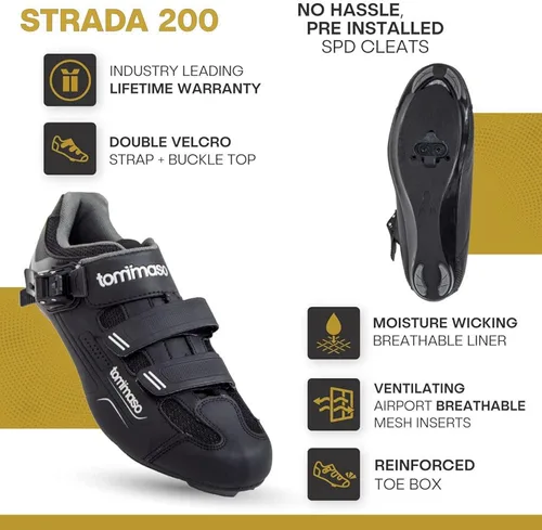 Vista 2 de Tommaso Strada Ready to Ride - Zapatos de ciclismo para hombre con aspecto Delta o SPD preinstalados, zapatos de bicicleta optimizados para hombres
