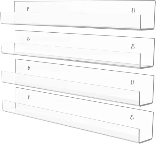 Vista 9 de Paquete de 4 estantes acrílicos para almacenamiento de pared, estantes flotantes de 15 pulgadas para niños, estante de exhibición para baño