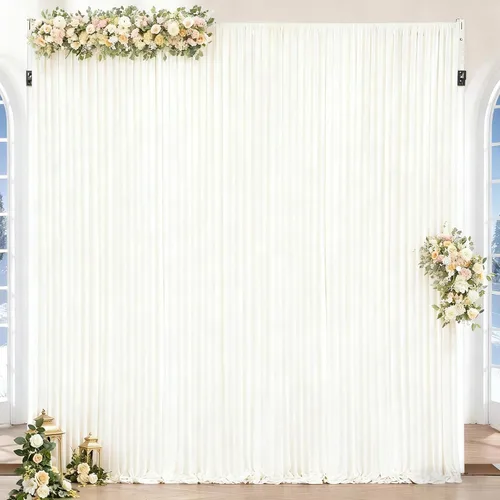 Vista 2 de Cortinas de Fondo Beige - Cortinas de Poliéster Sin Arrugas para Fotografía, Cortinas de Fondo para Fiestas, para Decoraciones de Baby Shower