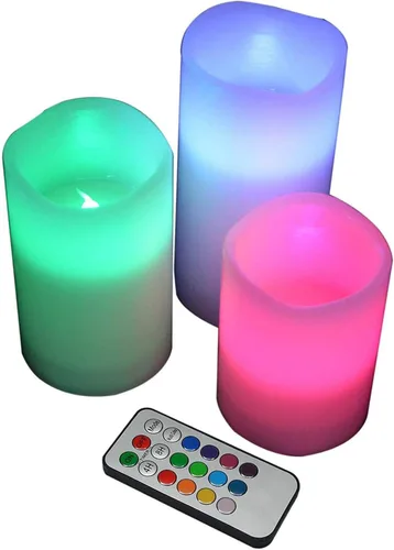 Vista 2 de YAKii Paquete de 3 velas sin llama que cambian de color, cera real para exteriores con temporizador, velas LED con control remoto