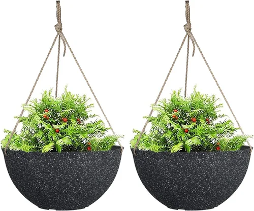 Vista 10 de La Jolie Muse - Macetas colgantes para plantas al aire libre, maceta colgante grande con agujeros de drenaje, macetas colgantes negras para flores