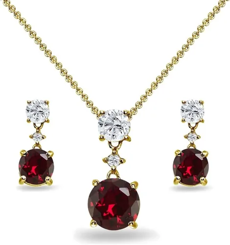 Vista 19 de B. BRILLIANT Plata esterlina genuina, creada o simulada con piedra preciosa y topacio blanco redondo, juego de collar y aretes colgantes de 3