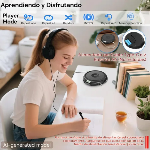 Vista 6 de Reproductor de CD portátil con auriculares, reproductor de CD KOVCDVI Negro