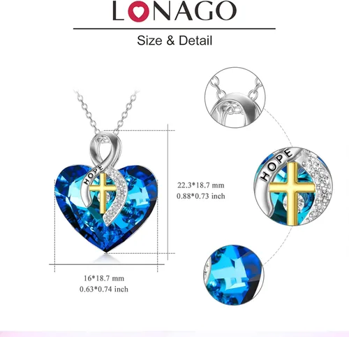 Vista 6 de LONAGO Irish Gifts for Women Heart Celtic Knot Necklace with Heart Shape Blue Crystal from Austria Birthday Gift for Women Girl