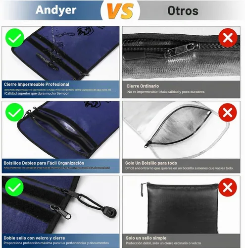 Vista 4 de andyer - Bolsa de documentos ignífuga mejorada con dos bolsillos (2000 ℉), bolsa de dinero impermeable ignífuga de 15 x 11 pulgadas con cremallera