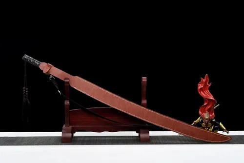 Vista 7 de Espada completa azul de alta hoja de acero de manganeso Katana japonesa Samurai Espada Funda de cuero