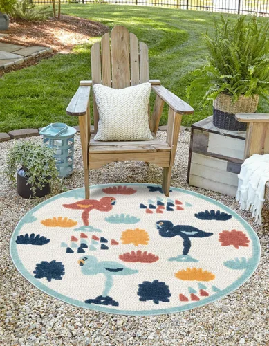 Vista 9 de Unique Loom Belize Outdoor Collection - Alfombra de área Moho (2 pies x 3 pies 1 pulgada, rectangular, blanco/azul marino)