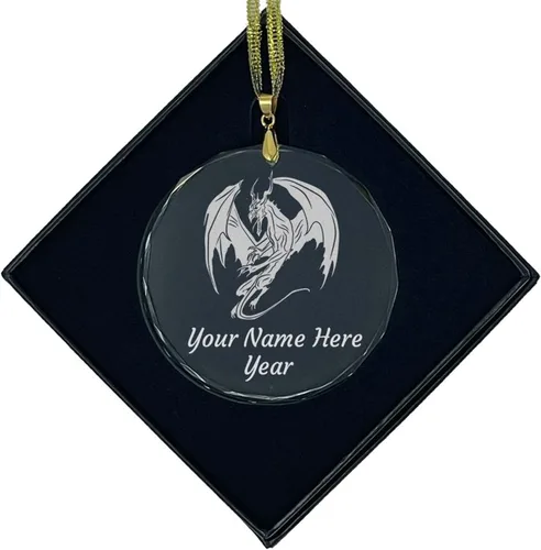Vista 6 de LaserGram Adorno de Navidad de cristal personalizado, dragón, idea de regalo grabada con láser (forma de diamante)