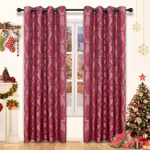Vista 9 de NAPEARL Cortinas de damasco para sala de estar, cortinas de jacquard gótico con patrones florales, cortinas beige para dormitorio de 63 pulgadas