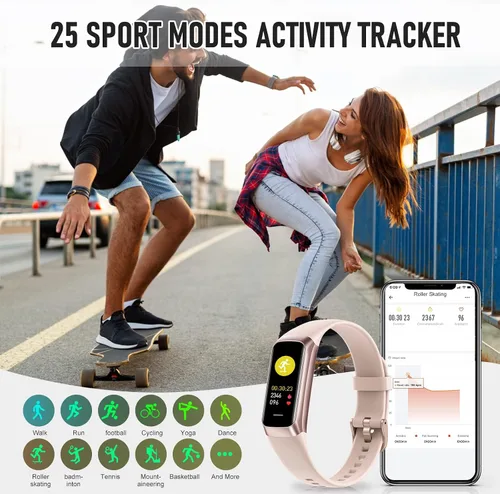 Vista 5 de Monitor de actividad física, reloj de fitness con frecuencia cardíaca 24/7, monitor de sueño y oxígeno en sangre, rastreador de pasos con pantalla