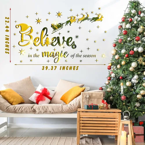 Vista 3 de Calcomanías Acrílicas de Pared de Navidad Pegatinas de Cita Believe Pegatinas de Espejo 3D DIY Pegatinas de Navidad Cristo Decoración de Pared