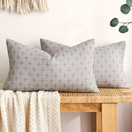 Vista 57 de MIULEE - Juego de 2 fundas de almohada decorativas de lino de arpillera, modernas, estilo campestre, rústicas, tejidas, con textura, para sofá, Gris