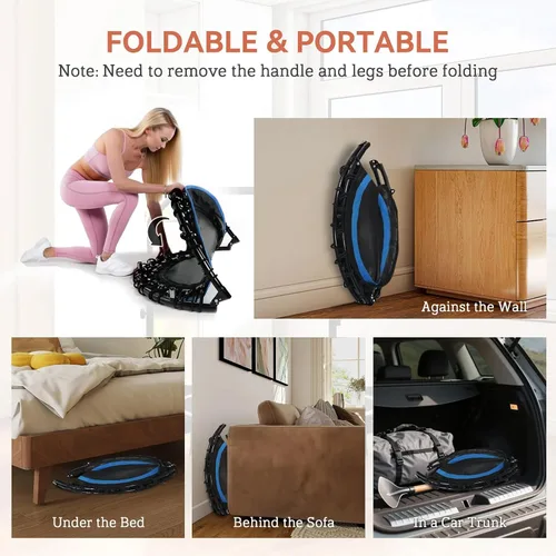 Vista 3 de Trampolín de fitness plegable de 40/48 pulgadas, mango de espuma ajustable, rebote silencioso y estable para gimnasio en casa, niños y adultos