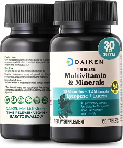 Vista 2 de DAIKEN Mini multivitamínico, 60 tabletas, mejorado con luteína, licopeno y ácido fólico, multivitamínico liberado por el tiempo para mujeres