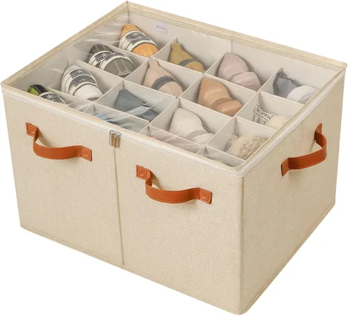 Vista 11 de TOPIA HOME Organizador de zapatos para armario, caja de zapatos plegable con divisores ajustables y cubierta transparente, organizador