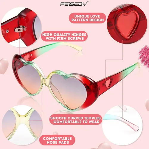 Vista 4 de FEISEDY Gafas de sol con forma de corazón de amor para mujer, gafas retro de estilo lindo B2341