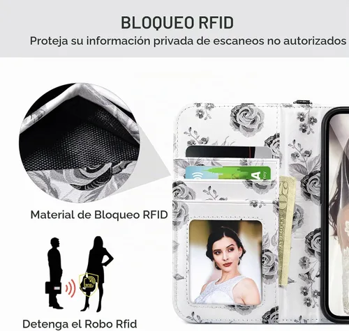 Vista 6 de ULAK Compatible con iPhone 13 Funda tipo cartera para mujer, funda tipo billetera de piel PU con tarjetero y función de caballete, funda protectora