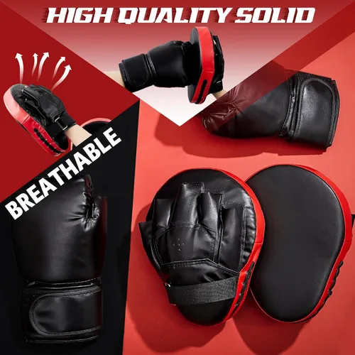 Vista 4 de Foilswirl Juego de 2 pares de guantes de boxeo 4 en 1 de 8 onzas y 4 guantes de boxeo para niños, hombres y mujeres, guantes de boxeo, juego
