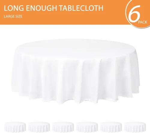 Vista 4 de Paquete de 6 manteles redondos de 108 pulgadas, tela de poliéster a granel, mantel lavable decorativo para bodas, restaurantes, banquetes, fiestas.