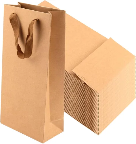 Vista 8 de SEUNMUK Paquete de 30 bolsas de regalo para botellas de vino rosa, 13.8 x 4.3 x 3.5 pulgadas, papel fuerte grueso de 250 GSM con asas para fiestas