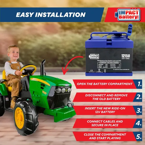 Vista 6 de Batería de repuesto de 12V para Peg Perego, juguetes de montar de John Deere